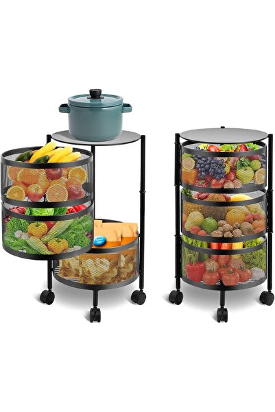 BUNCA منظم دوار وسلة فواكه وخضروات بعجلات – رف تخزين متحرك متعدد الطبقات للمطبخ