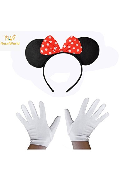 NW NessiWorld Red bow crown and white glove set