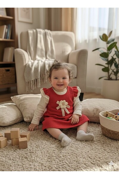 BUUFUU Girl's Floral Double Long Sleeve Badi and Waffle Dress with Ruffle Det...