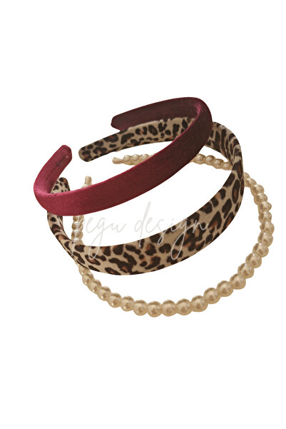 pegu baby collection Bordo Velvet 3-Piece Crown, Pearl Crown, Leopard Pattern...