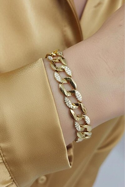 Valmont Accessories 14K Altın Renk Zincir Form Detaylı Kadın Bileklik 18,5 cm...