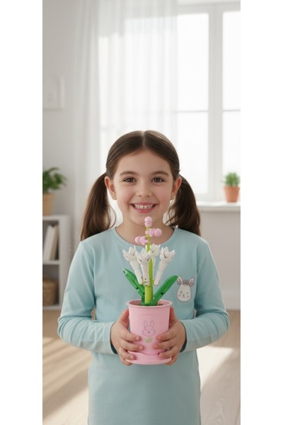 ctoy Rabbit Mini Blok Çiçek Yapım Seti - Tavşan Saksılı Lilyum Modeli - 51 Pa...