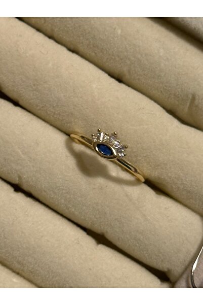STOLIA Mavi Zirkon Taşlı Kararmaz Çelik Gold Göz Detay Yüzük