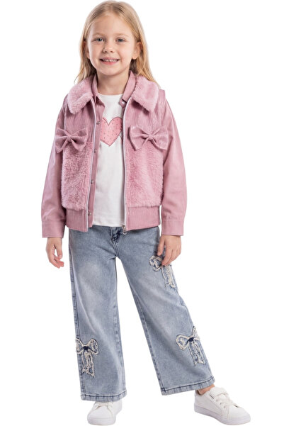 İrem Çocuk Giyim طقم مكون من أربع قطع من قماش القطيفة بتفاصيل فيونكة للفتيات ...