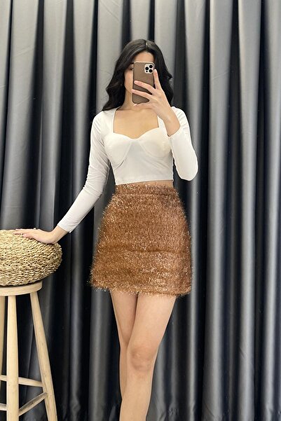 TOPSHOW Simli Sakallı Kalem Etek - Kahve KAHVE