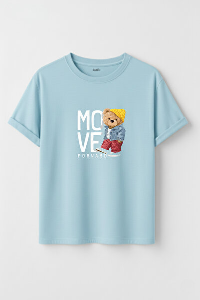 DK DAKSEL Multi-Colored Move Forward Teddy Bear Printed 100% Cotton Crew Neck...