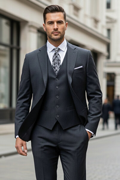 NAZEF Slim Fit Mono Collar 80% Wool Blended Winter Vest Set Piece Suit