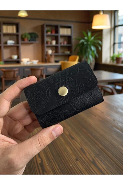 TeriArte Genuine Leather Black Palm Card Holder, Real Leather Minimal Card Ho...