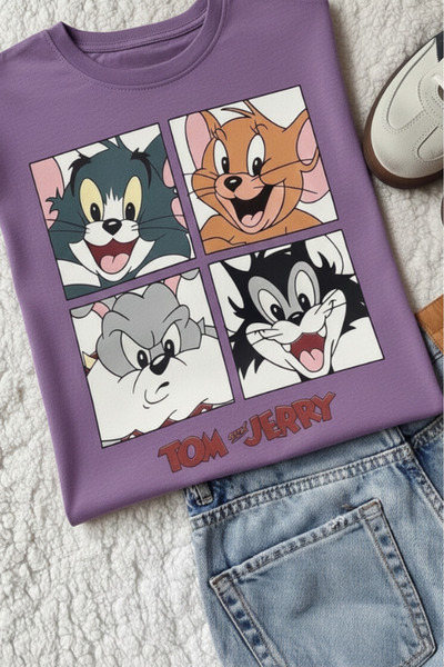 New Shine تي شيرت مطبوع عليه توم وجيري للجنسين