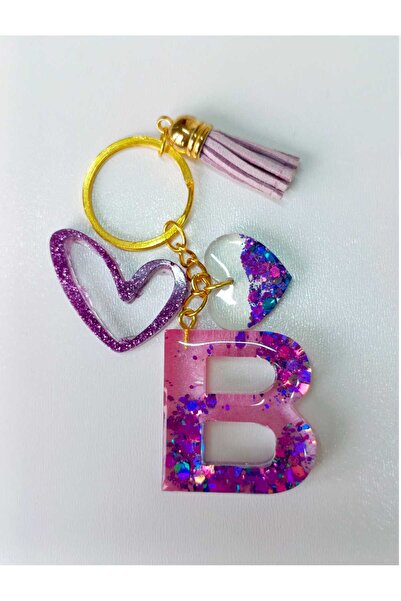 demirbasavm حلقة مفاتيح مصنوعة يدويًا من الإيبوكسي على شكل حرف B (يتوفر كل حرف)