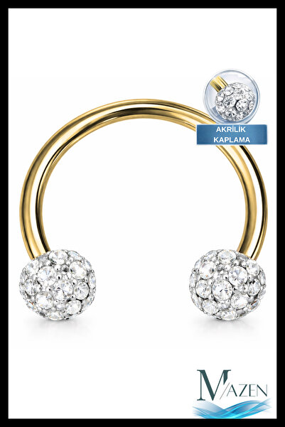 MAZEN GOLD BAR Kristal Taşlı Akrilik Kaplamalı Kararmaz Cerrahi Çelik Nal Pie...