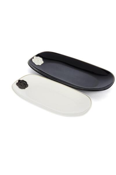 Mikasa Moor Rosaria Black and White 2-Piece Oval Plate 13X26Cm-35X15Cm