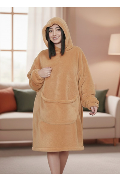 Wellsoft Kapüşonlu Giyilebilir TV Battaniyesi Unisex Oversize – Somon | Kanguru Cepli
