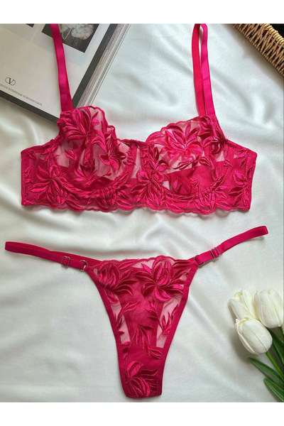 Bee Glow Kadın Bralet Tanga 2'li Sütyen Külot İç Çamaşırı Takımı transparan s...