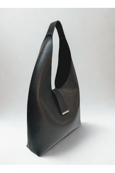 fular & bags Women's Large Size 3-Compartment Snap Closure Black Shopper Tote Handbag and Shoulder Bag