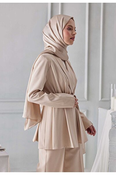 gül sezgin butik KADIN BEJ SATEN JANJAN ABİYE TESETTÜR ŞAL