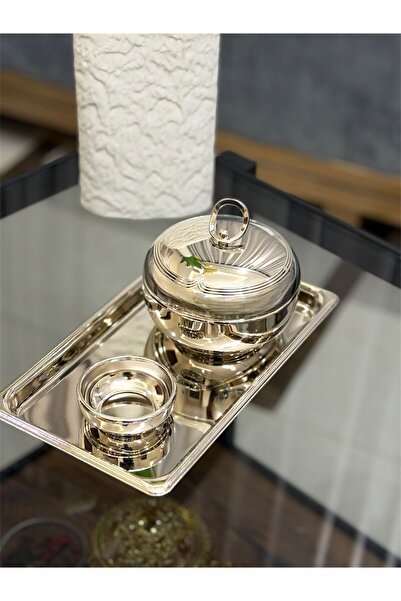 aljahwari Date serving set, silver nickel finish, medium size 13cm