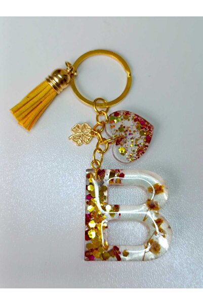 demirbasavm حلقة مفاتيح مصنوعة يدويًا من الإيبوكسي على شكل حرف B