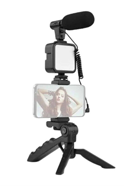 ALFA AKSESUAR 03 Tripod Telefon Tutucu Kumandalı Mikrofon Led Işık Vlog Video...