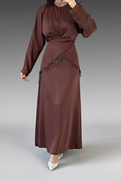 Asya Karen Viyola Tassel Detailed Satin Evening Dress