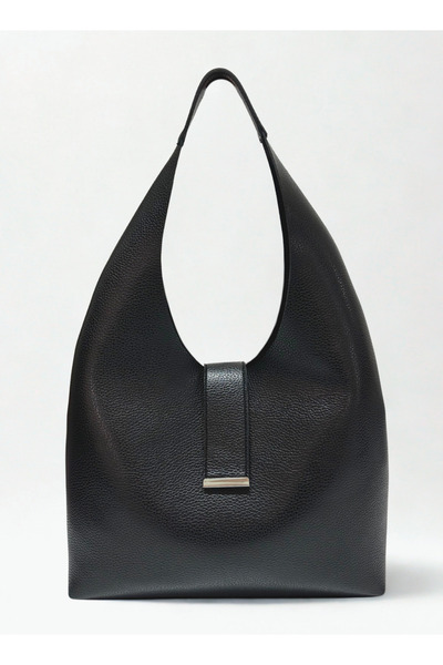 fular & bags Women's Large Size 3-Compartment Snap Closure Black Shopper Tote...