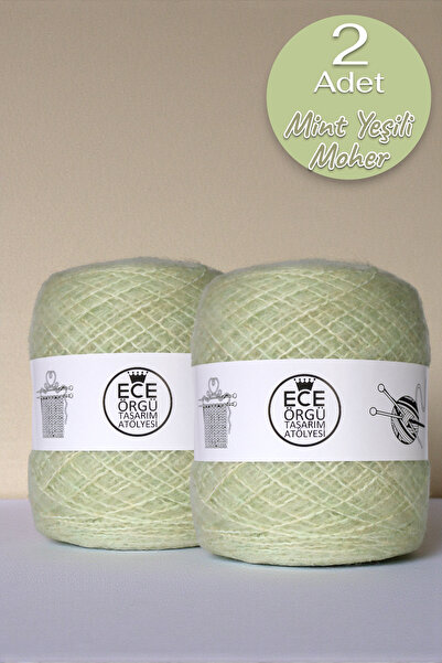Ece Örgü Tasarım Atölyesi Mint Yeşili, bol tüylü, ince moher örgü ipi (200 gr.)