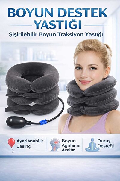 TeknoEser 3 Katlı Şişirilebilir Boyun Destek Yastığı – Ayarlanabilir Boyun Tr...