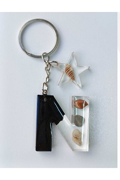 demirbasavm سلسلة مفاتيح مصنوعة يدويًا من الإيبوكسي على شكل حرف N (يتوفر كل حرف)