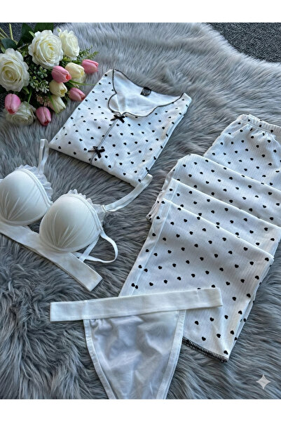 Biraltı Moda Γυναικείο Σετ Πιτζάμες με Μακριά Μανίκια και Εσώρουχα