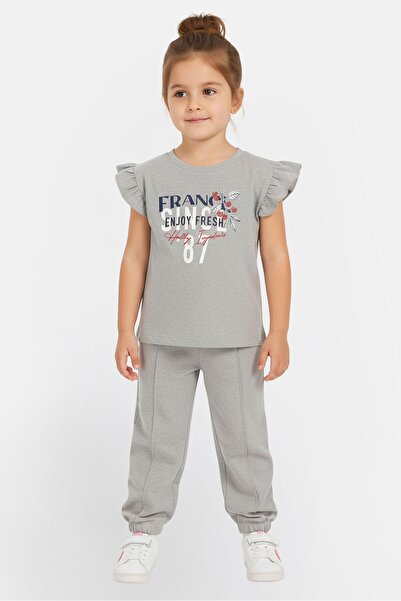 Limited Too طقم بناتي مكون من قطعتين مطبوع عليه رسومات، بلوزة وبنطال، رمادي