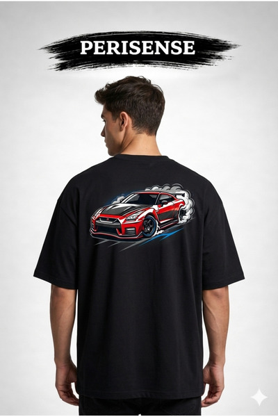 PERISENSE Unisex Cosmic Nissan Printed Premium Combed Cotton Oversized T-Shirt