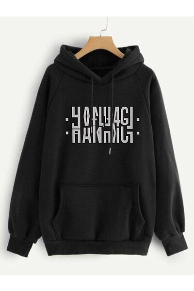 my feminen هوديي للجنسين بتصميم بسيط مطبوع بغطاء رأس جيب قصة فضفاضة سويت شيرت...