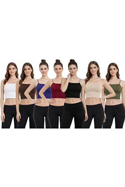 MODARENGİN 7-Piece Thin Strap Basic Crop Tank Top (Bustier) - Casual Stylish ...