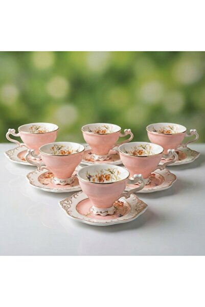 Elta Collection Flower Coffee Cup Set for 6 People – Stylish Patterned Turkis...
