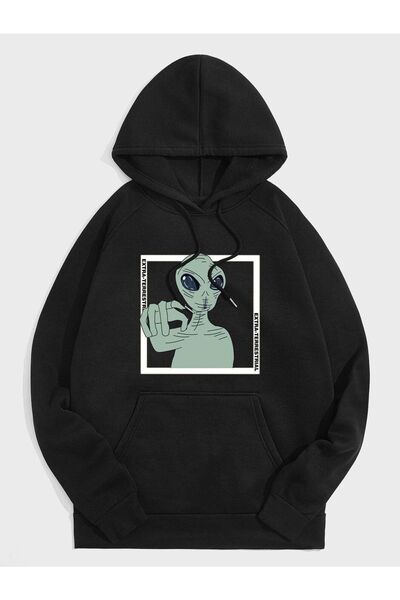 my feminen هوديي للجنسين بتصميم بسيط مطبوع بغطاء رأس جيب قصة فضفاضة سويت شيرت...