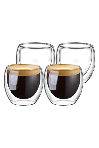 Cuisine Art Borosilicate Glass Double Wall Glass, 80ml Set of 4 | Transparent