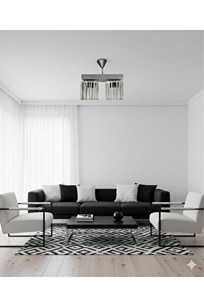 BİAVİZE 2 Lİ KARE KRİSTAL TAŞLI GRİ KROMLU MODERN AVİZE