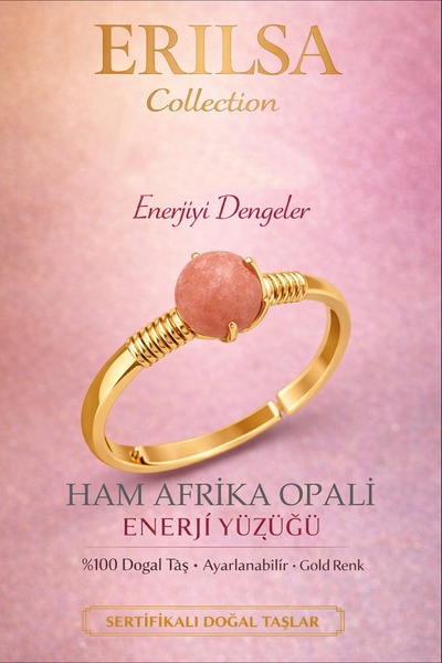 Erilsa Certified Energy Balance Ring – Raw African Opal Set in Gold Thin Case...