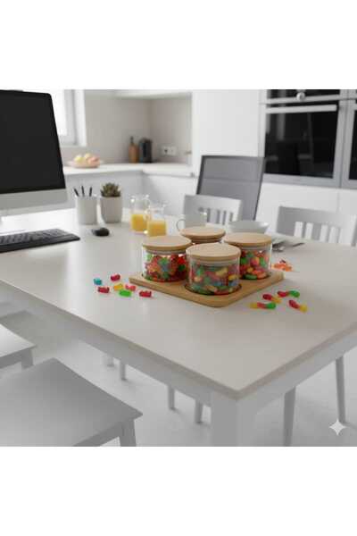 Funny Life Bambu Kare Tablalı 4'lü Kahvaltı Seti 220 cc - Sunumluk -Kuruyemiş...