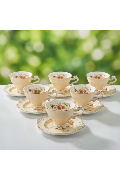 Elta Collection Flower Coffee Cup Set for 6 People – Stylish Patterned Turkis...