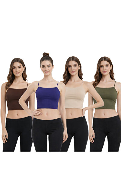 MODARENGİN 4-Piece Thin Strap Basic Crop Tank Top (Bustier) - Casual Stylish ...