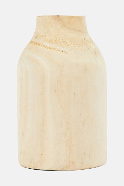 Muy Mucho Paulownia Wood Vase, Beige