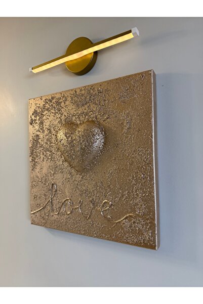 Store BesArt - Rölyef Dokulu 3d kalp kabartmalı Tablo -şampanya rengi- 40x40cm