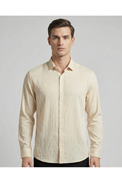 DEFES Men's Regular Modal Natural Textured Shirt