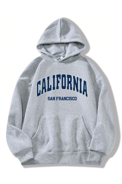 my feminen هوديي للجنسين بتصميم بسيط مطبوع بغطاء رأس جيب قصة فضفاضة سويت شيرت...