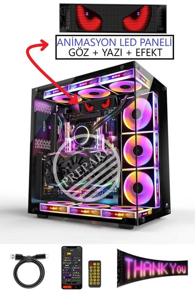 PREPARE Led Animasyon Paneli Bilgisayar PC Kasaları İçin 17.3x7 cm RG-B Ekran...