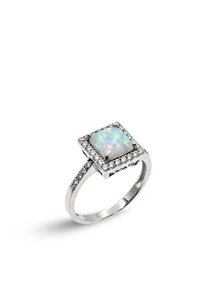 oya silver Kare Opal Taşlı Kadın Gümüş Yüzük [OYSY118]