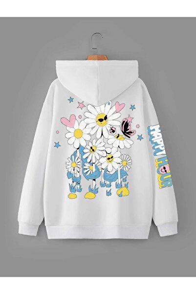 my feminen هوديي للجنسين بتصميم بسيط مطبوع بغطاء رأس جيب قصة فضفاضة سويت شيرت...