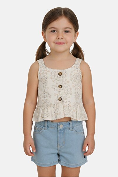 Limited Too طقم بناتي مكون من قطعتين: بلوزة مطبوعة بالزهور وشورت جينز، متعدد ...