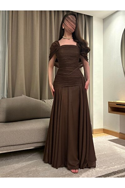 TOP BERLANTY Shiny chiffon evening dress - royal brown